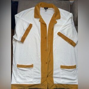Express White Button Down with Mustard Trim.